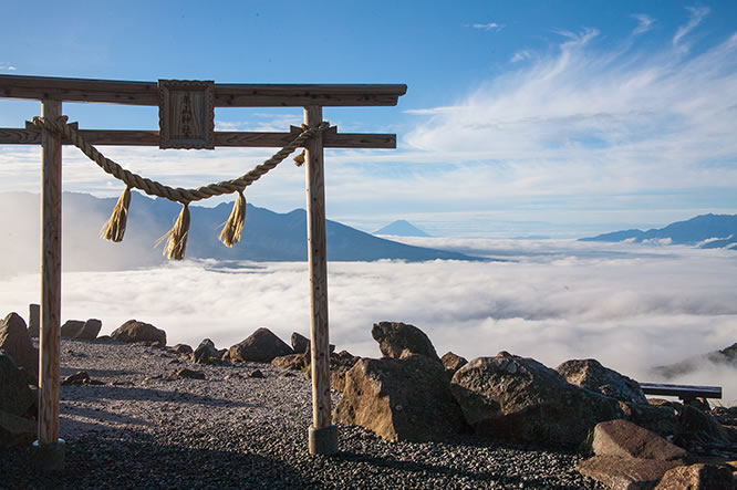 信州の代表的な絶景スポットにある神社。神秘的な雲海を見に行こう